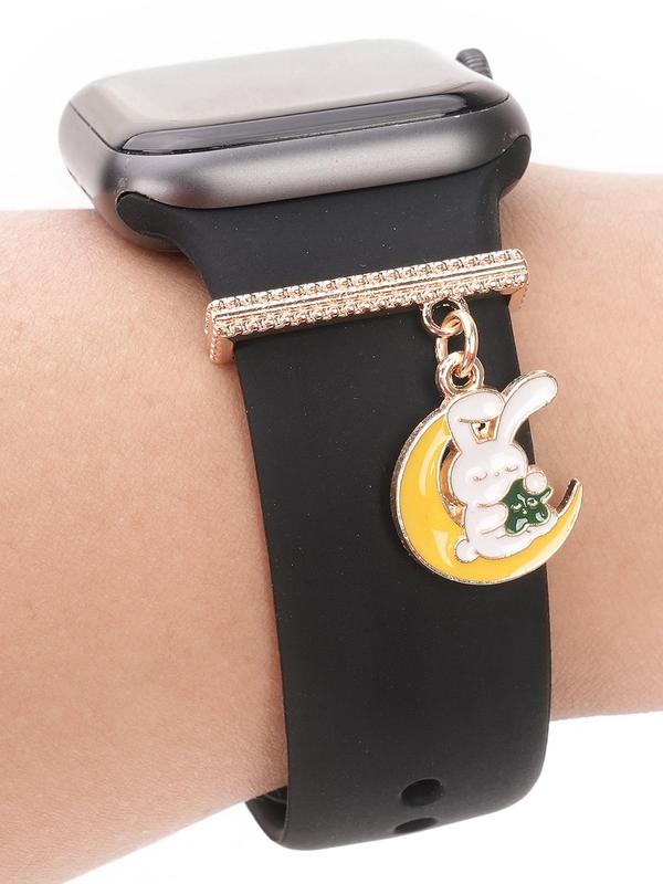 Cute Rabbit & Moon Design Watch Strap Decoration Ring, Rhinestone Decor Watch Strap Accessories for Women & Girls, Trendy All-match & Exquisite Watch Strap Accessories for Birthday Gift