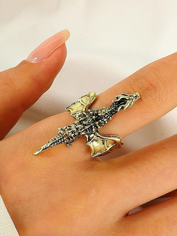 Vintage Dragon Design Open Ring, Unisex Adjustable Ring, Fashion Jewelry for Party, Daily Clothing Decor, Trendy All-match & Exquisite Jewelry for Birthday Gift