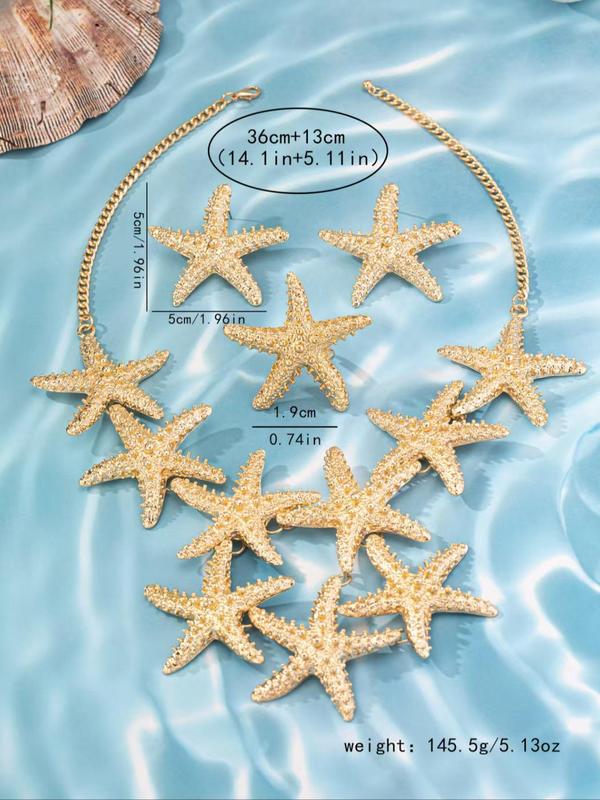 Starfish Design Jewelry Set (1 2 4counts), Necklace Earrings Ring for Women & Girls, Exquisite Jewelry Set for Beach Party & Daily Clothing Decor