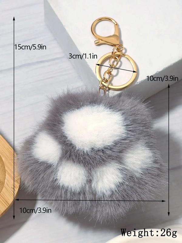 Women's Cute Fluffy Cat Paw Design Keychain, Fuzzy Novelty Keychain for Women & Girls for Car Keys, Fashion Kawaii Accessories for Daily Decoration