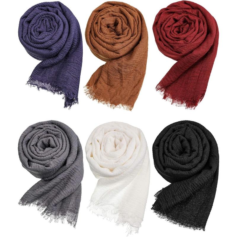 6 Pcs Women Scarf Shawl Hijab Scarfs Cotton Blend Crinkle Scarf Wrap Head Scarf for Seasons