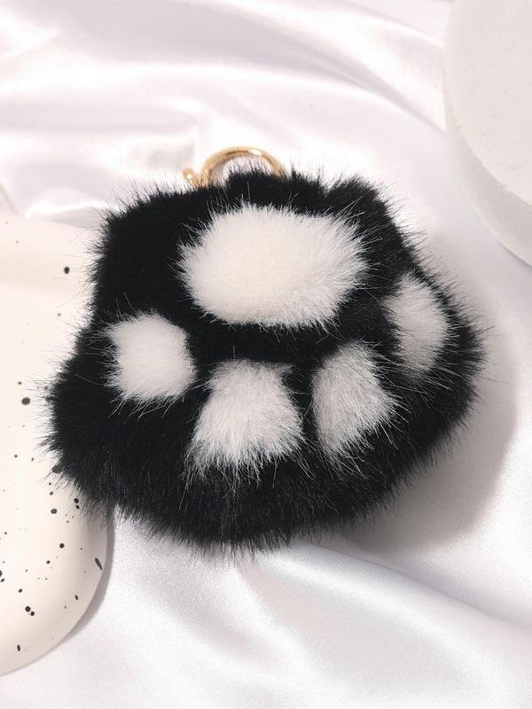 Women's Cute Fluffy Cat Paw Design Keychain, Fuzzy Novelty Keychain for Women & Girls for Car Keys, Fashion Kawaii Accessories for Daily Decoration