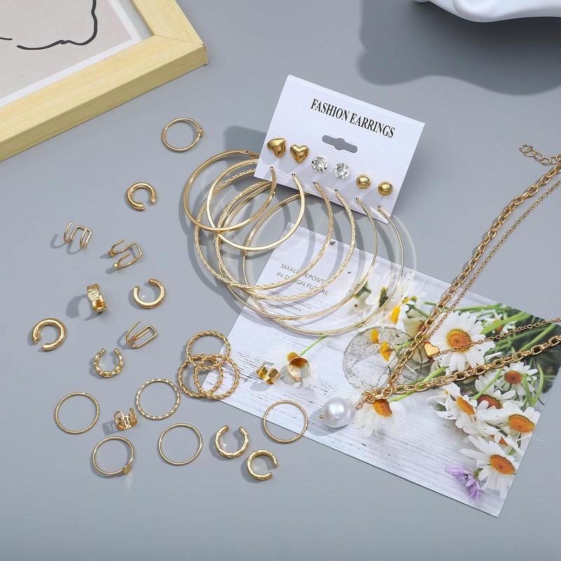 93 Pieces Gold Jewelry Set for Women Fashion Costume Jewelry Gold Plated Necklace Bracelet Ring Gold Earrings Set for Women