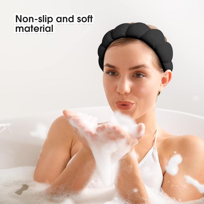 Sponge Spa Headband for Women, Spa Terry Towel Cloth Fabric Head Band with 2 count Wrist Washband, Soft & Absorbent Material Hair Accessories for Face Washing Shower Skincare Makeup Removal(Black)