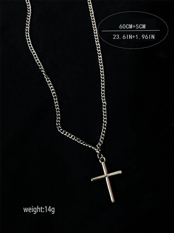 Simple Plain Cross Pendant Necklace for Men & Women, Stainless Steel Chains for Men, Grunge Jewelry for Party, Club, Mexican Necklaces