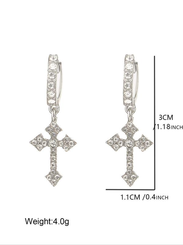 Women's Punk Style Rhinestones Decorated Cross Design Dangle Earrings, Casual Trendy Dangle Earrings, Fashionable Jewelry for Party & Daily Decoration