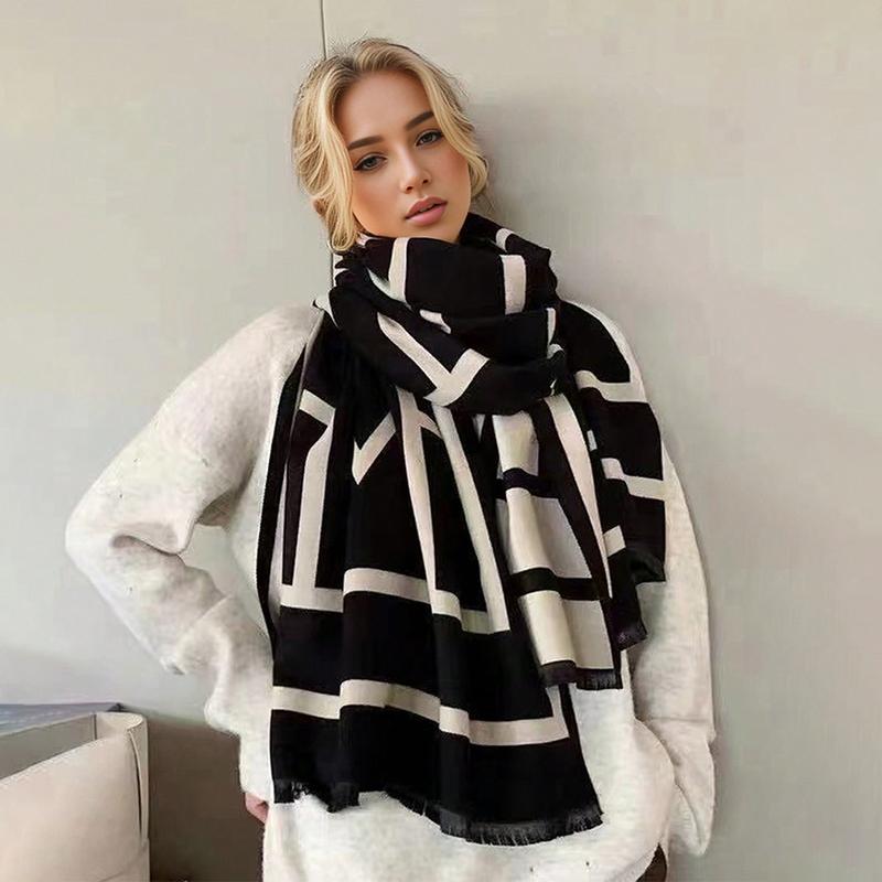 Autumn and Winter Cloak Wool Air Conditioning Large Shawl Thickened Cashmere Warm Student Extended Plaid Double-sided Scarf