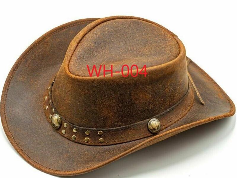 Black & Brown Genuine Leather Cowboy Western Hat Unisex