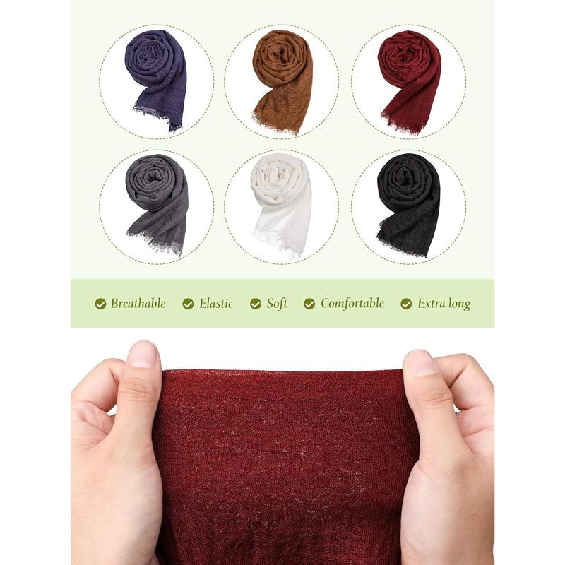 6 Pcs Women Scarf Shawl Hijab Scarfs Cotton Blend Crinkle Scarf Wrap Head Scarf for Seasons