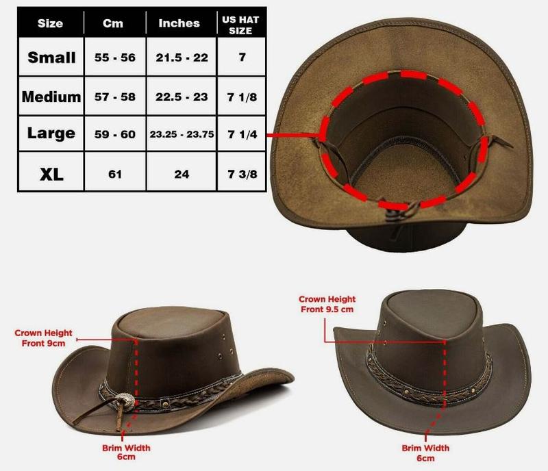 Black & Brown Genuine Leather Cowboy Western Hat Unisex