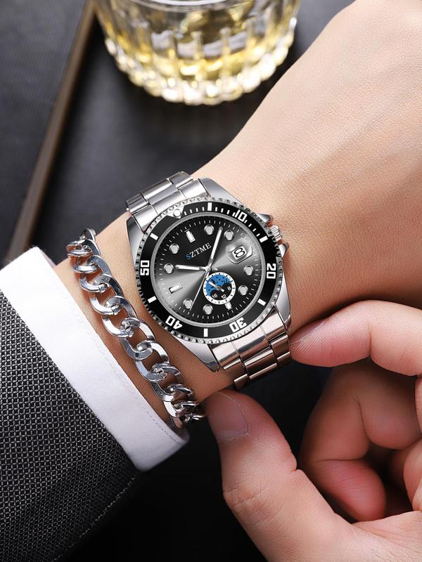 Men's Business Fashion Round Dial Analog Quartz Watch, Fashion Watch with Calendar for Party, Daily Clothing Decor, Trendy All-match & Exquisite Watch for Birthday Gift with Box