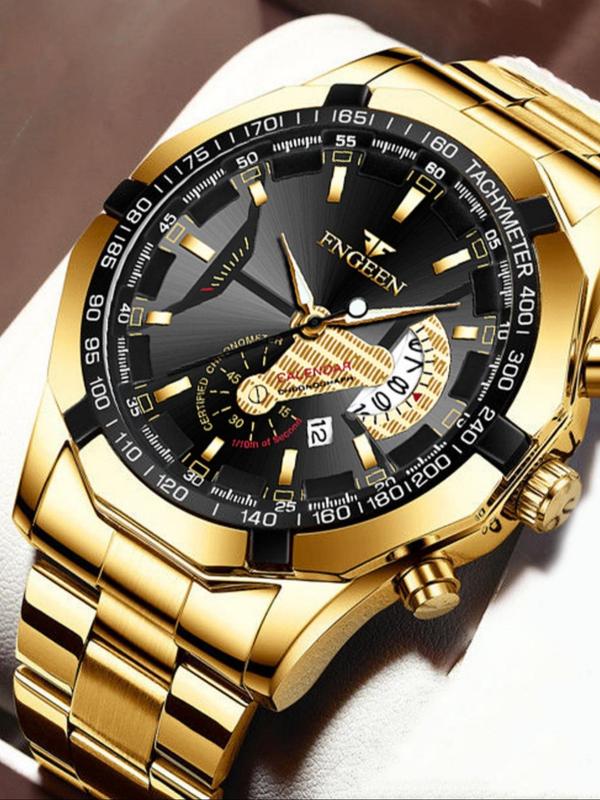 Men's Business Fashion Round Dial Analog Quartz Watch, Fashion Watch for Party, Daily Clothing Decor, Trendy All-match & Exquisite Watch for Birthday Gift with Box