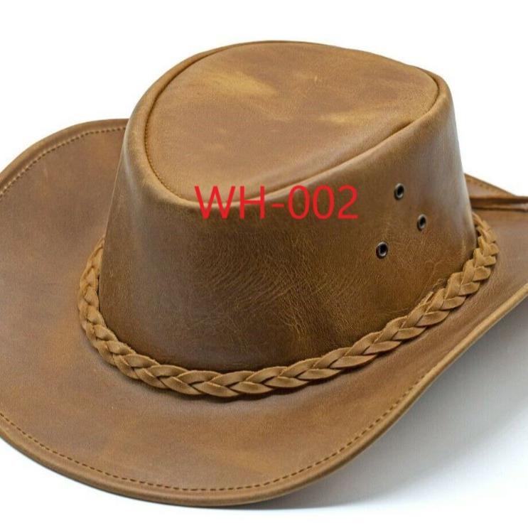 Black & Brown Genuine Leather Cowboy Western Hat Unisex