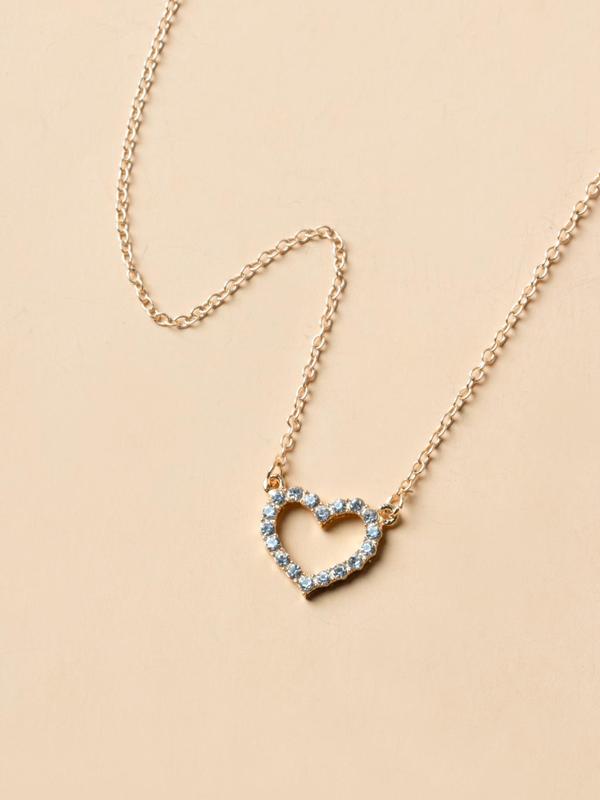 Elegant Rhinestone Heart Shaped Design Pendant Necklace for Women, Stainless Steel Jewelry for Gift, Fashionable Accessories for Daily Decoration As Gift