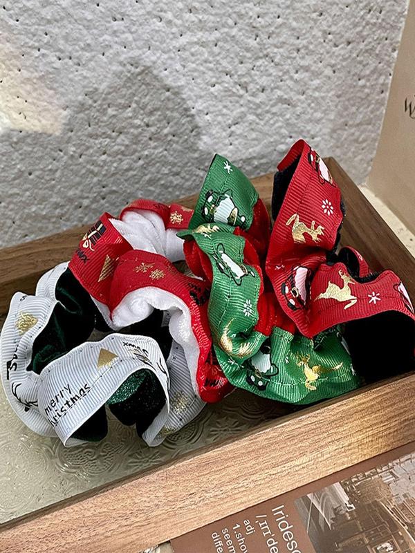 Christmas Themed Ruched Hair Tie, 2024 New Style Cute Hair Accessories for Women & Girls, Minimalist Headwear Suitable for Thick Hair Hairstyles Ideas