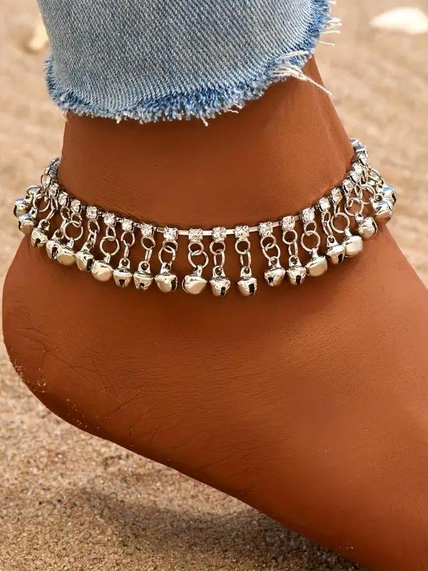 Boho Style Rhinestone & Bell Tassel Decor Anklet, Vintage Alloy Anklet for Women & Girls, Fashion Jewelry for Party, Daily Exquisite Jewelry for Birthday Gift