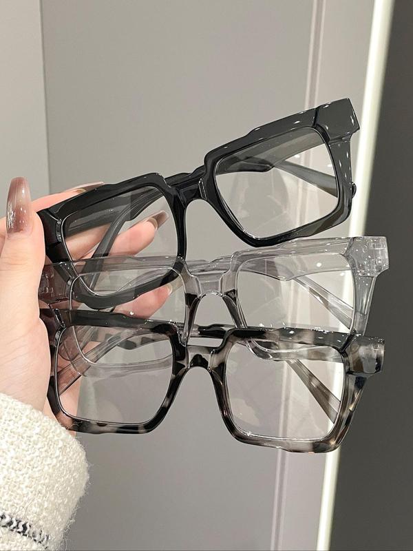 Unisex Simple Style Plain Color Square Frame Eyeglasses, Trendy Casual Eyeglasses for Everyday Use, Fashion Accessories for Outdoor Activities