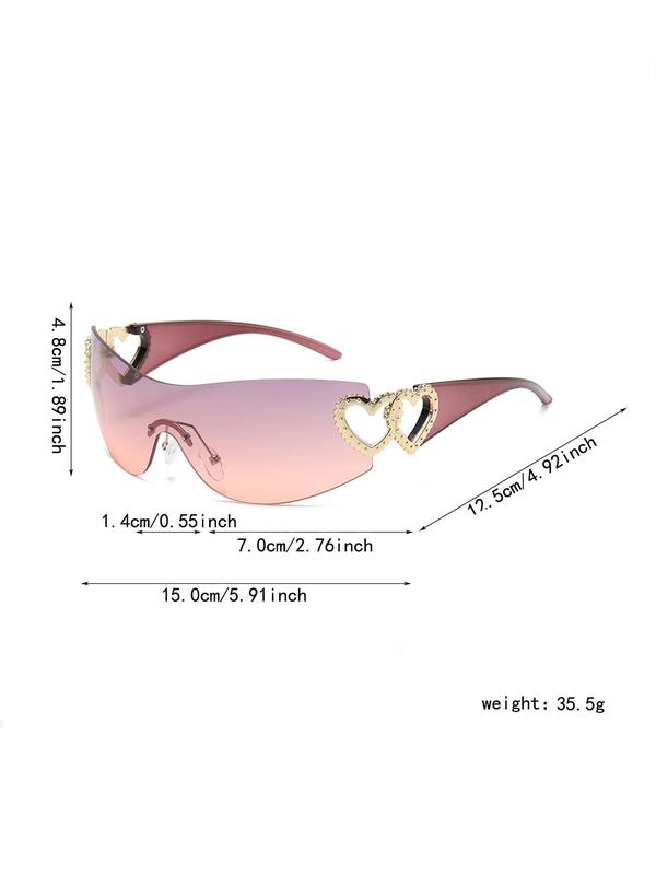 Y2K Style Fashion Hollow Out Heart Design Rimless Sunglasses For Everyday Use, Summer Fashion Sunglasses, Travel Accessories