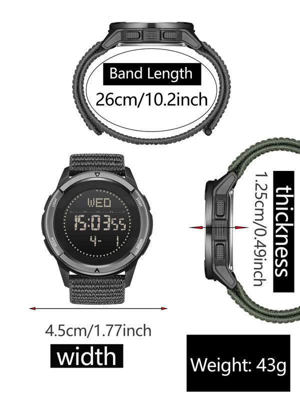 Men's Carbon Fiber Compass Watch, Fashionable Digital Watch with Nylon Watch Strap, 50M Waterproof Sports Watch for Men