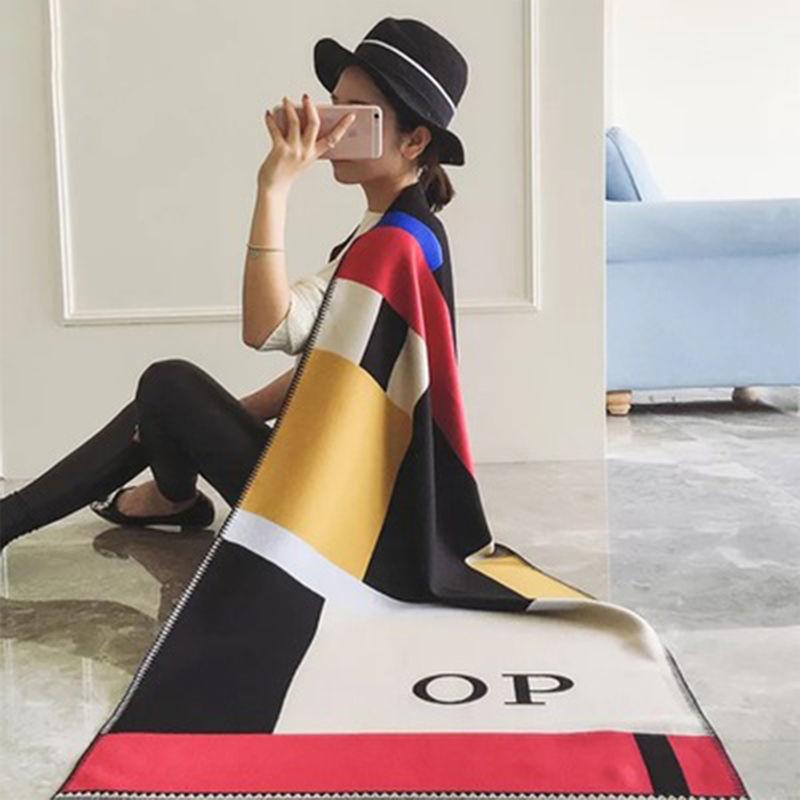 Autumn and Winter Cloak Wool Air Conditioning Large Shawl Thickened Cashmere Warm Student Extended Plaid Double-sided Scarf