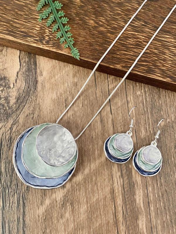 Boho Style Round Pendant Necklace & Dangle Earrings, Fashion Jewelry for Party, Daily Clothing Decor, Trendy All-match & Exquisite Jewelry for Birthday Gift