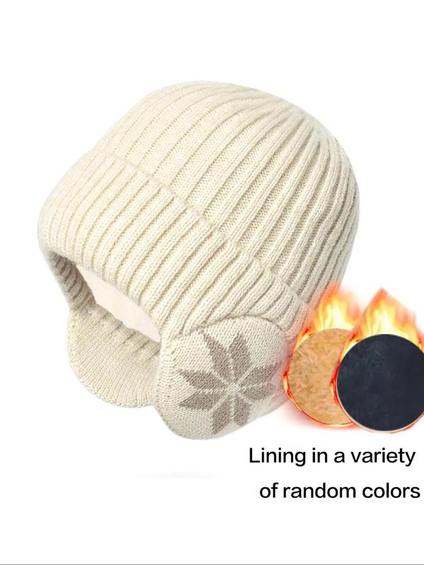  Unisex New Simple Style Winter Warm Beanie Hat with Ears Covering, Casual Knitted Beanie Hat for Men & Women, Warm Hat for Riding Outdoor Activities