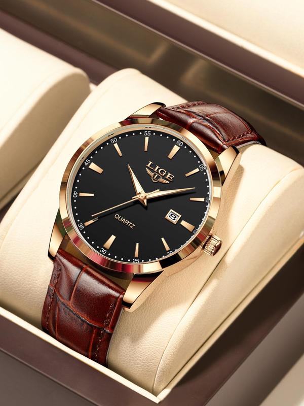 Men's Business Round Dial Analog Quartz Watch, Fashion Luminous Pointer Watch for Party, Daily Decor, Trendy All-match & Exquisite Watch for Birthday Gift with Box