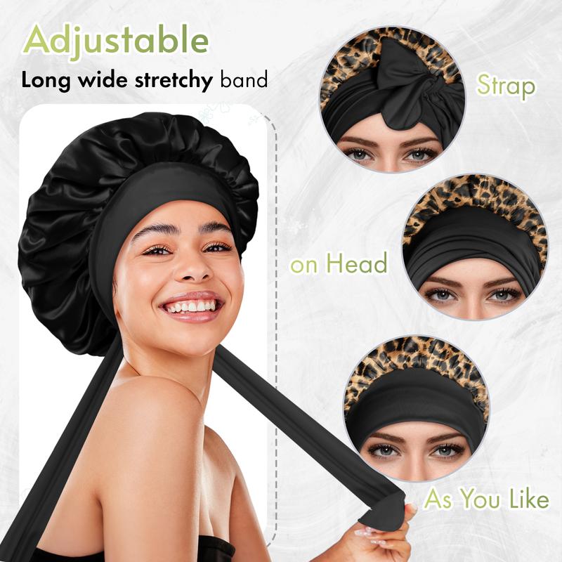 BONNET QUEEN Bonnet for Sleeping Women Sleeping Cap Reversible Double Layer Satin Bonnet Tie  Sleep Satin Hair Wrap Night Cap for Curly Hair Leopard