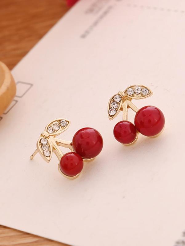 1 Pair Rhinestone Cherry Stud Earrings