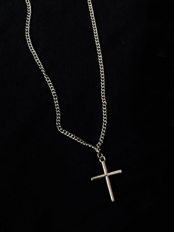 Simple Plain Cross Pendant Necklace for Men & Women, Stainless Steel Chains for Men, Grunge Jewelry for Party, Club, Mexican Necklaces