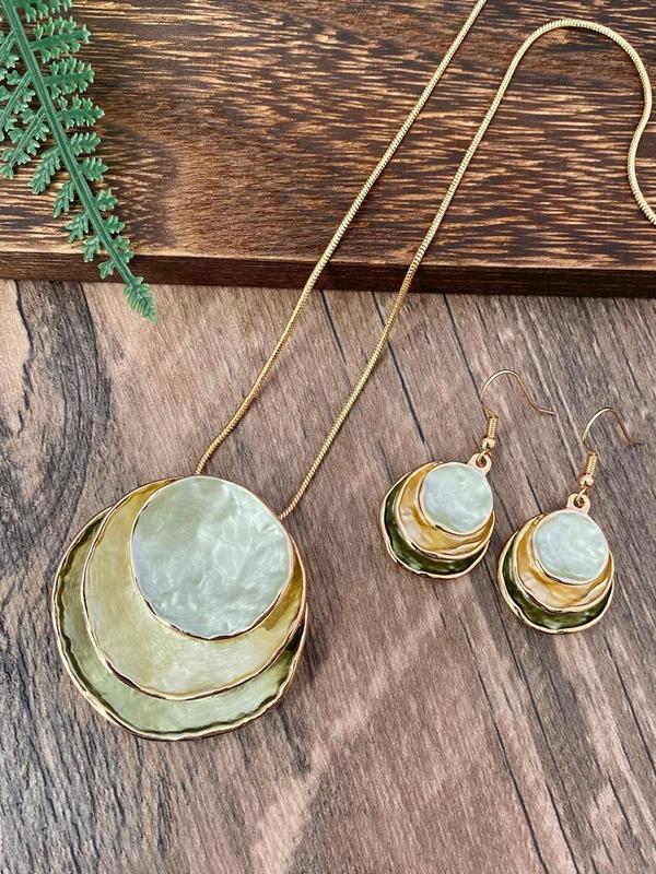 Boho Style Round Pendant Necklace & Dangle Earrings, Fashion Jewelry for Party, Daily Clothing Decor, Trendy All-match & Exquisite Jewelry for Birthday Gift