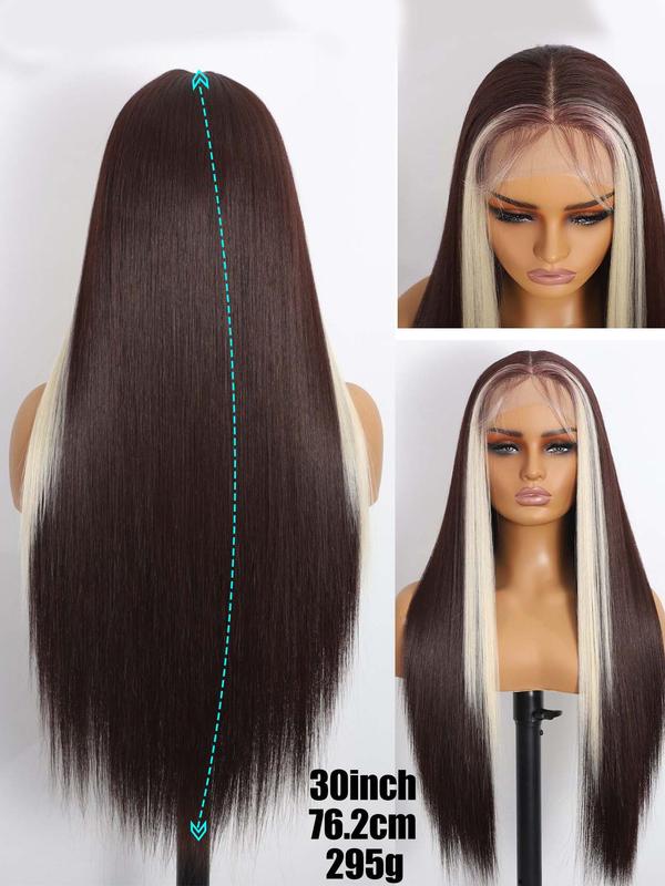 30 Inch Black Long Straight HD Glueless Lace Front Wigs for Women, Gorgeous Fluffy Pre Plucked Wigs without Bangs, Synthetic Wigs with Bady Hair Bangs for Party, Daily Everyday Use & Back To School