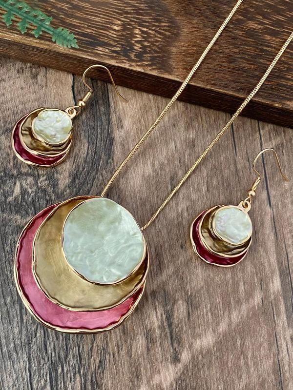 Boho Style Round Pendant Necklace & Dangle Earrings, Fashion Jewelry for Party, Daily Clothing Decor, Trendy All-match & Exquisite Jewelry for Birthday Gift