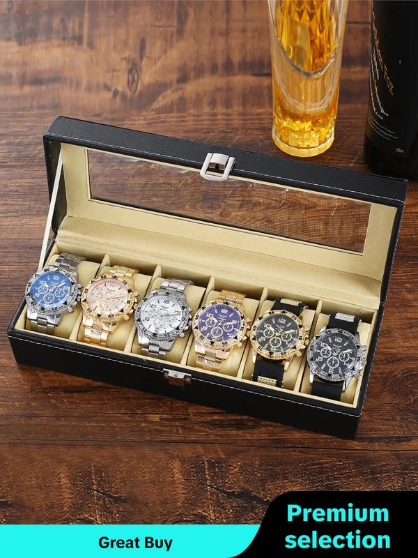 Men's Business Round Dial Analog Quartz Watch Set, Men's Watch Set with Box, Fashionable Wristwatch Set for Men As Gifts, Watches for Men