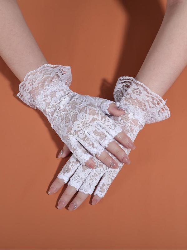 Minimalist Temperament Solid Color Floral Lace Half Finger Bridal Gloves, 1 Pair Elegant Lace Gloves for Wedding Bridal Party Formal Occasions, Wedding Accessories