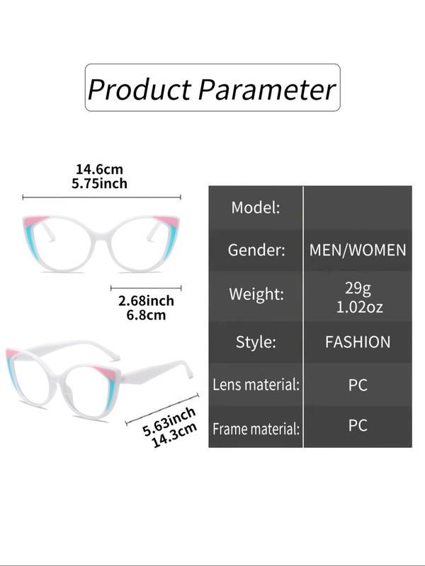 Simple Eyeglasses for Everyday Use (1 Pair), Basic Flat Frame Cat Eye Colorblock Fashion Eyeglasses for Women & Men, Fashion Eyeglasses for Work, Daily Clothing Decor, Perfect for Student Daily Use