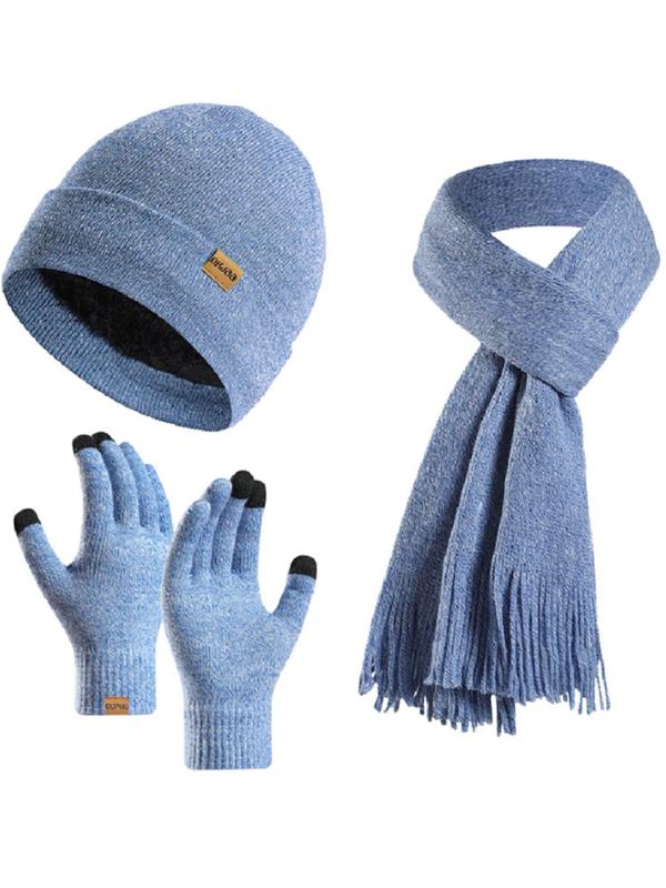 Solid Color Beanie Hat & Scarf & Gloves Set, Women's Elegant Tassel Decor Scarf & Warm Hat & Gloves Set, Fashion Accessories for Fall & Winter