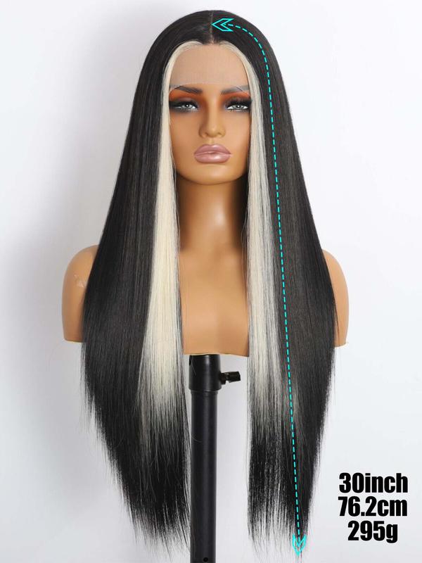 30 Inch Black Long Straight HD Glueless Lace Front Wigs for Women, Gorgeous Fluffy Pre Plucked Wigs without Bangs, Synthetic Wigs with Bady Hair Bangs for Party, Daily Everyday Use & Back To School