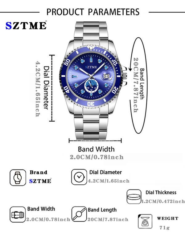 Men's Business Fashion Round Dial Analog Quartz Watch, Fashion Watch with Calendar for Party, Daily Clothing Decor, Trendy All-match & Exquisite Watch for Birthday Gift with Box