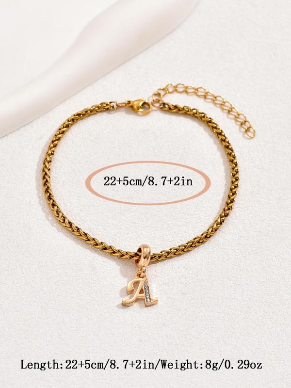 Fashion Elegant Rhinestones Decor Letter Charm Anklet For Women, Casual Foot Jewelry For Beach Vacation, Stainless Steel Fashion Accessories For Women