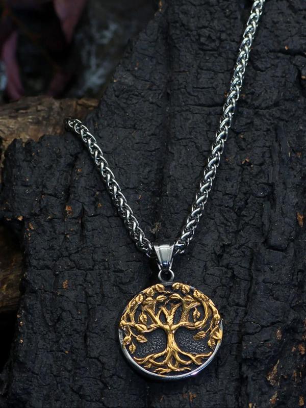 Vintage Tree of Life Pendant Necklace for Men & Women, Punk Casual All-match Jewelry for Teens Gift, Classic Fashion Accessories for Daily Wear