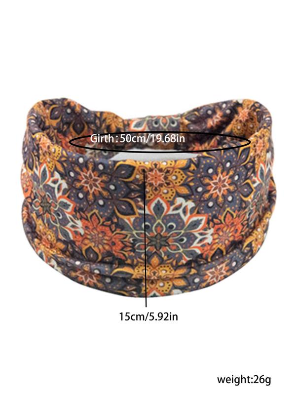 Women's Floral Print Wide Band Hair Band, Boho Style Hair Band for Women & Girls, Vintage Hair Accessories for Yoga, Running, Workout