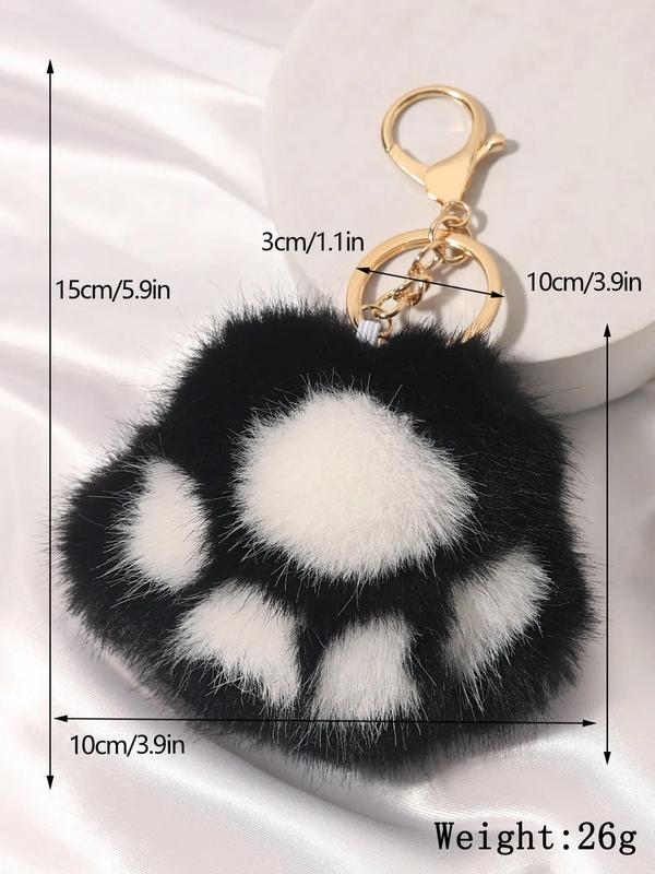 Women's Cute Fluffy Cat Paw Design Keychain, Fuzzy Novelty Keychain for Women & Girls for Car Keys, Fashion Kawaii Accessories for Daily Decoration