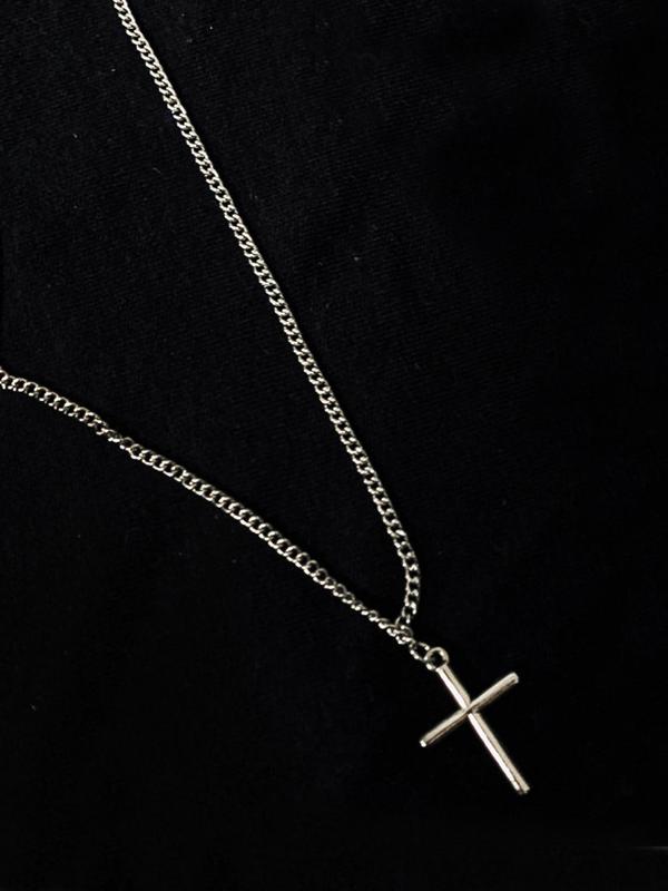 Simple Plain Cross Pendant Necklace for Men & Women, Stainless Steel Chains for Men, Grunge Jewelry for Party, Club, Mexican Necklaces