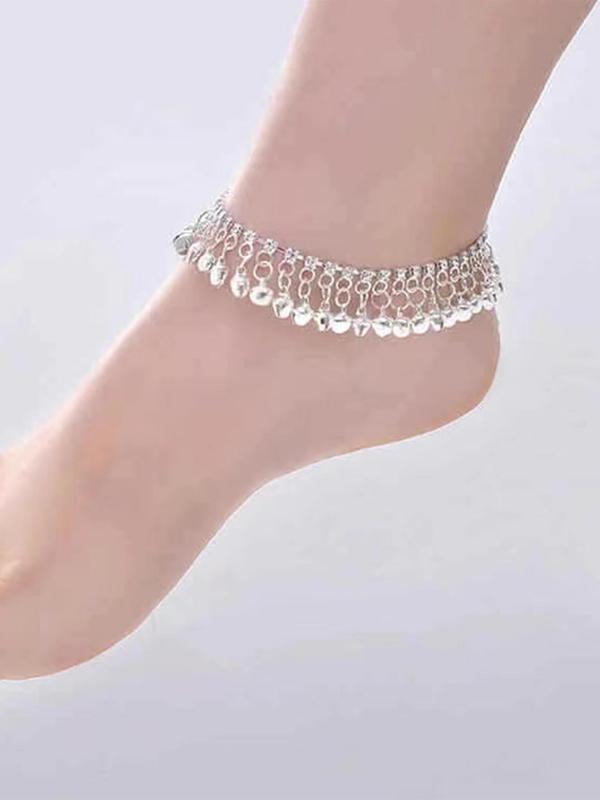 Boho Style Rhinestone & Bell Tassel Decor Anklet, Vintage Alloy Anklet for Women & Girls, Fashion Jewelry for Party, Daily Exquisite Jewelry for Birthday Gift