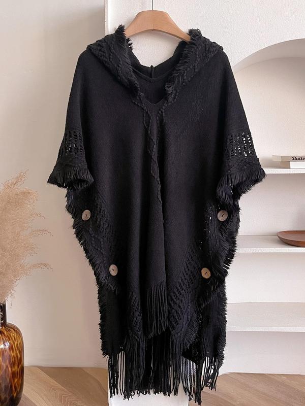 Women's Solid Color Tassel Decor Cape Shawl, Casual Fashionable Poncho Shawl for Fall & Winter, Women's Clothing Accessories for Daily Wear