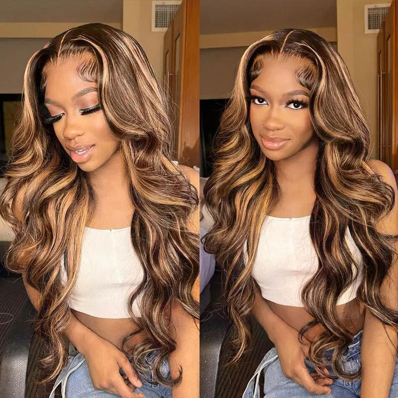 ALIGLOSSY 13x4 Ombre Balayage Highlight Body Wave Lace Front Wigs 4 30 Balayage Highlight PRE Colored Wavy HD Transparent Lace Frontal Human Hair Wigs For Women