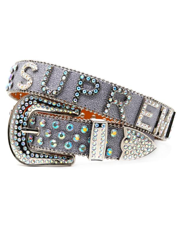 Rhinestone Letter Decorated Belt, Punk Style Y2k Accessories for Men & Women, Fashionable Jeans Belt for Daily Decoration