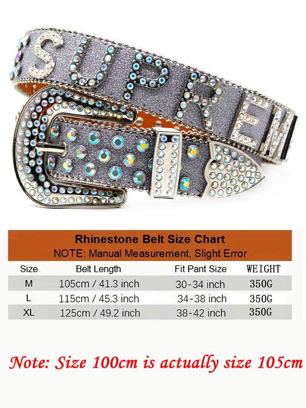 Rhinestone Letter Decorated Belt, Punk Style Y2k Accessories for Men & Women, Fashionable Jeans Belt for Daily Decoration