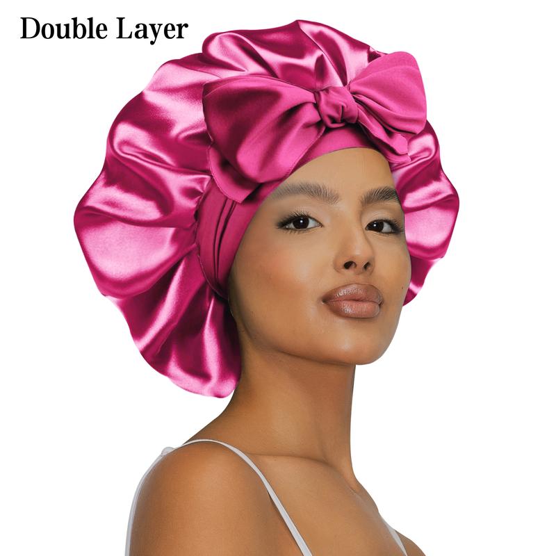 SeSe Code Satin Bonnet Silk Bonnet for Sleeping Double Layer Satin Lined Hair Bonnet with Tie Band Bonnets for Women Natural Curly Hair